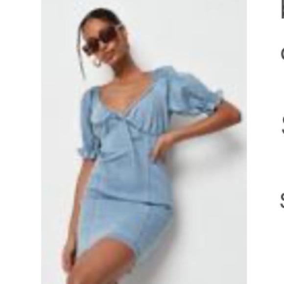 Missguided Blue Tie Front Milkmaid Denim Mini Dress size US 6 in blue - Picture 6 of 6